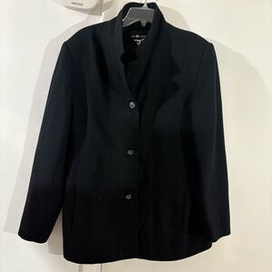 Vtg Sag Harbor 100% Pure Wool 3 Button Jacket Over Coat Black Women's 16 Lined